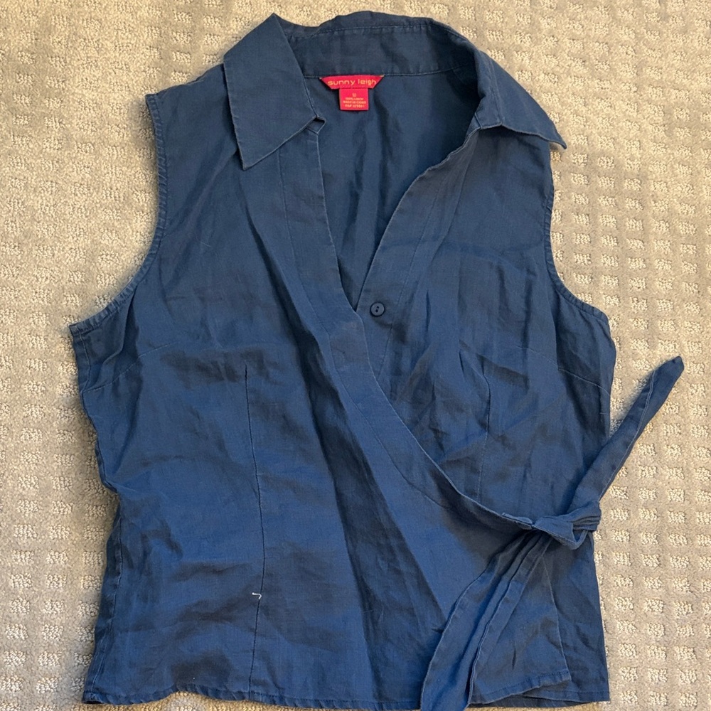 Sleeveless Fitted Linen Wrap Top